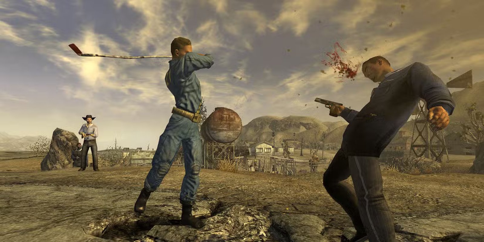 مهاجمة عدو بمضرب جولف في Fallout: New Vegas.