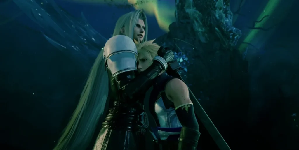 Final Fantasy VII Revelation: عالم أوسع ومعارك متطورة في ختام الثلاثية Final Fantasy VII Revelation Screenshot of Sephiroth embracing a confused Cloud
