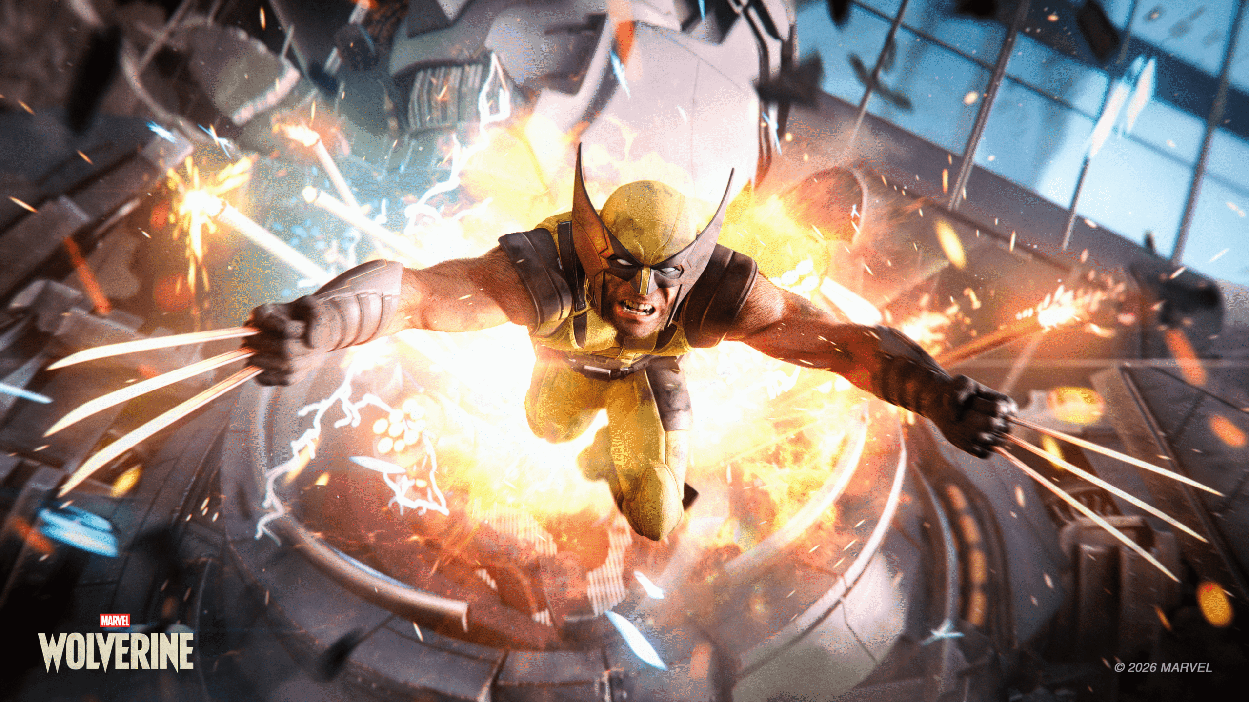 لقطة رسمية من Marvel’s Wolverine تظهر أحد الأعداء الآليين Proto-Sentinel